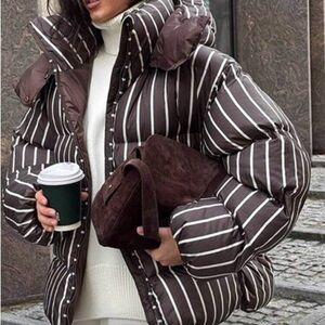 Striped Brown Puffer Jacket